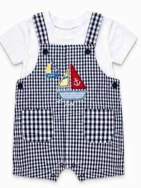 NWT Baby Essentials Baby Boy 2 Piece Sailboat Shortall Set Boutique